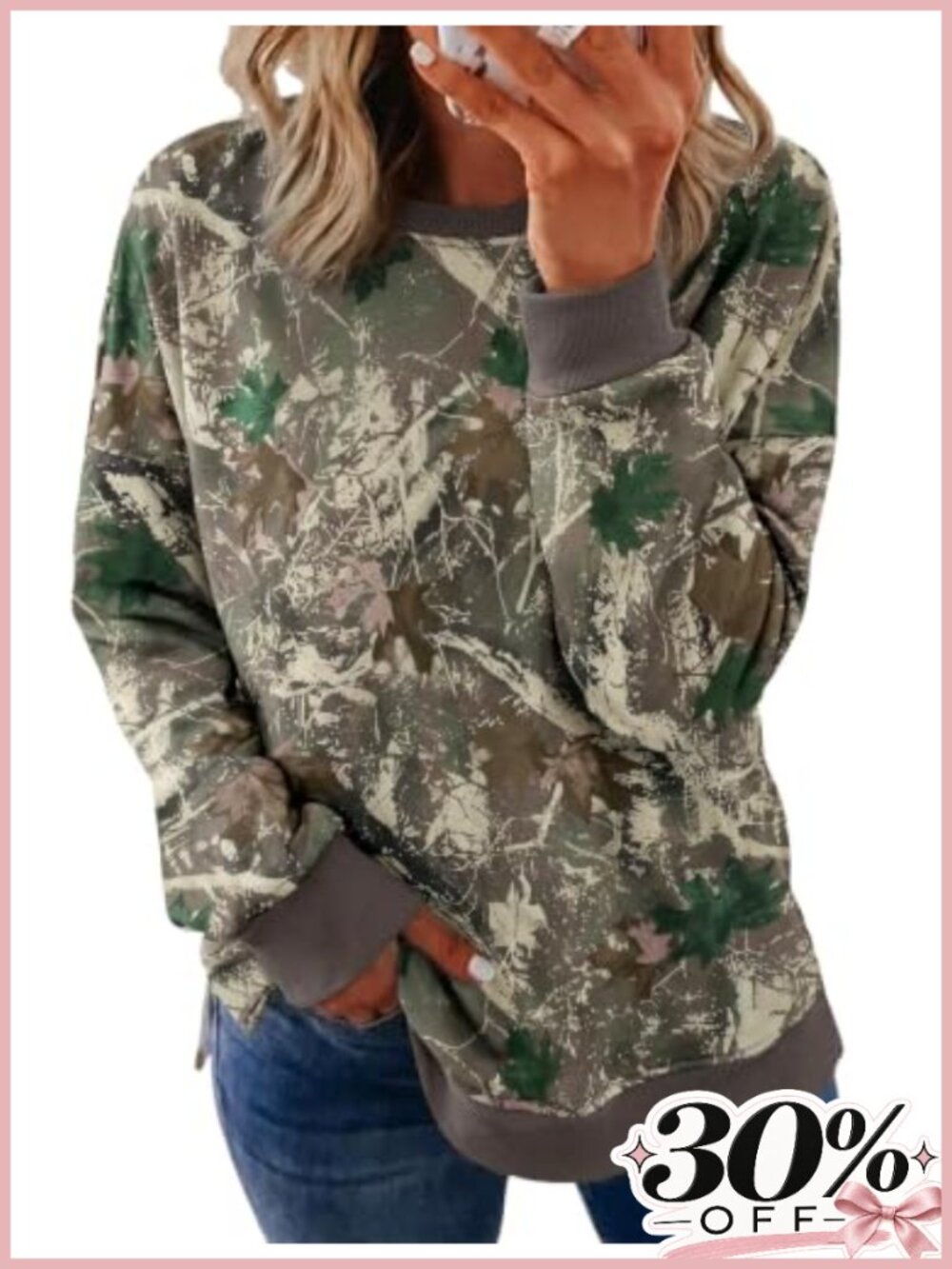 Plus Size Camo Pullover Sweatshirt Crew Neck Oversized Long Sleeve Top